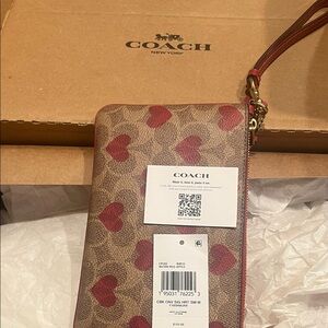 Coach Brown and Red Heart Wristlet
